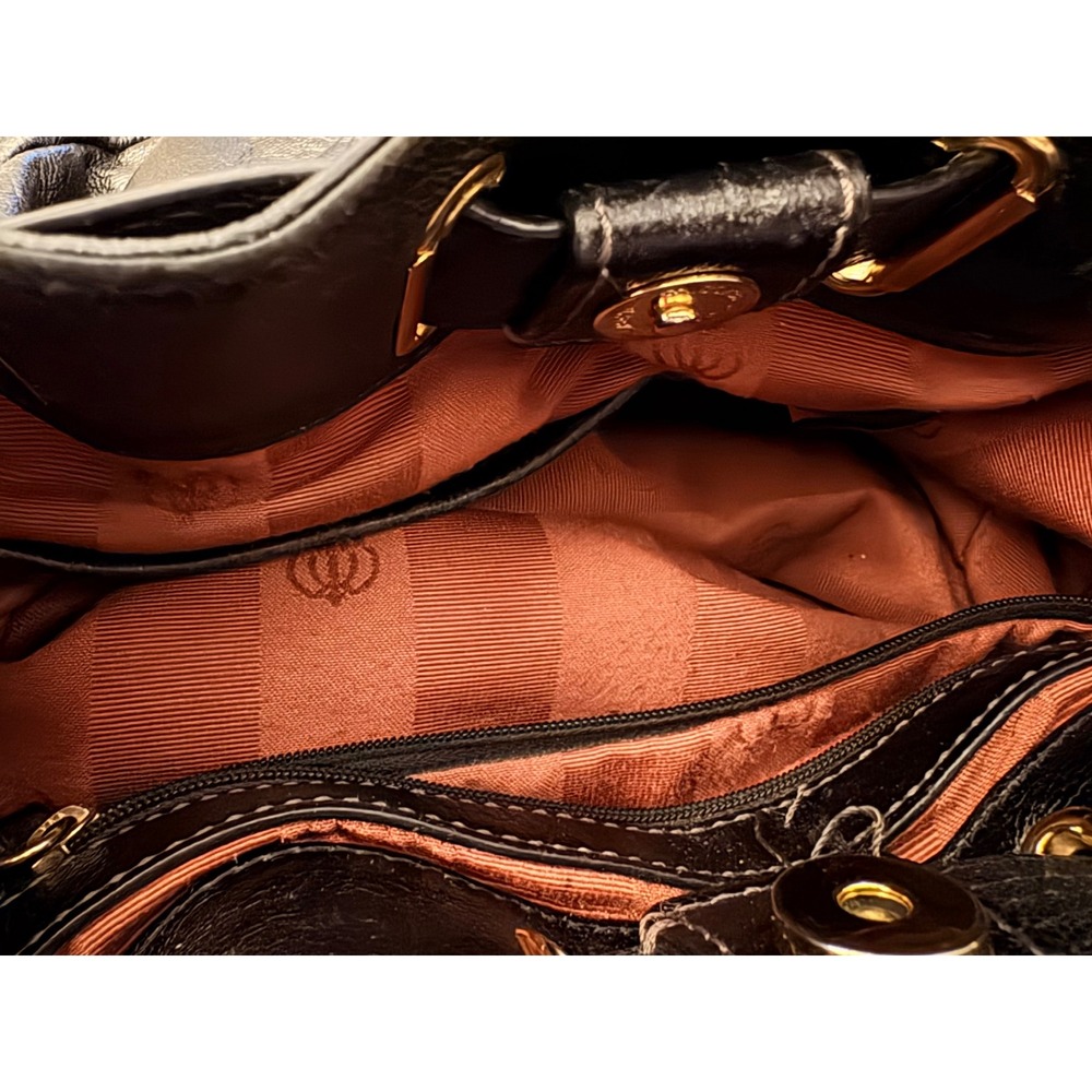 Y2K Juicy Couture Black Genuine Leather Pleated Hobo Shoulder Bag Gold Hardware - Picture 4 of 13